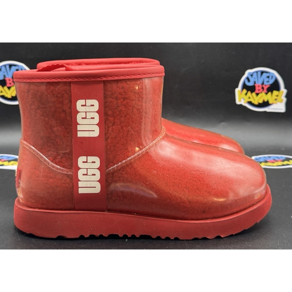 Size 3 - UGG Kids Classic Clear Mini II Red Waterproof Snow Boots 1112386K